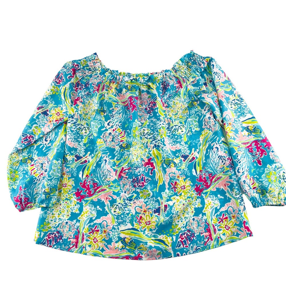 Charlie Paige Womens Medium Smocked Off Shoulder Tropical Floral‎ Blouse